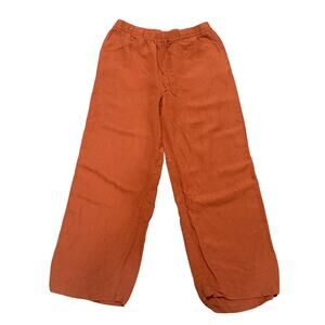 H&M Linen Blend Wide Leg Pull On Pants Rust Orange Relaxed Medium Resort Summer